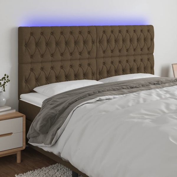 vidaXL Čelo postele s LED tmavohendé 200x7x118/128 cm látka