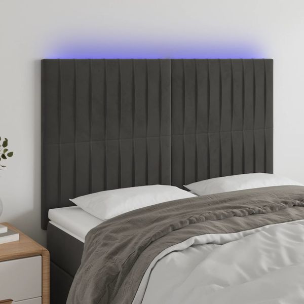 vidaXL Čelo postele s LED tmavosivé 144x5x118/128 cm zamat