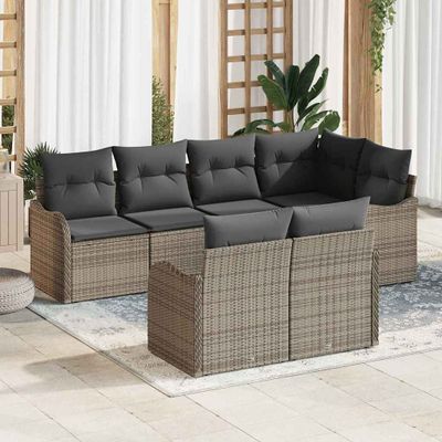vidaXL Súprava záhradných pohoviek s úložiskom 7 pcs Sivá Poly ratan