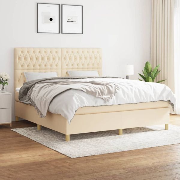 vidaXL Posteľný rám boxspring s matracom krémový 180x200 cm látka
