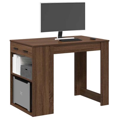 vidaXL Stolík so zásuvkou a policou hnedý dub 102x62x77,5 cm