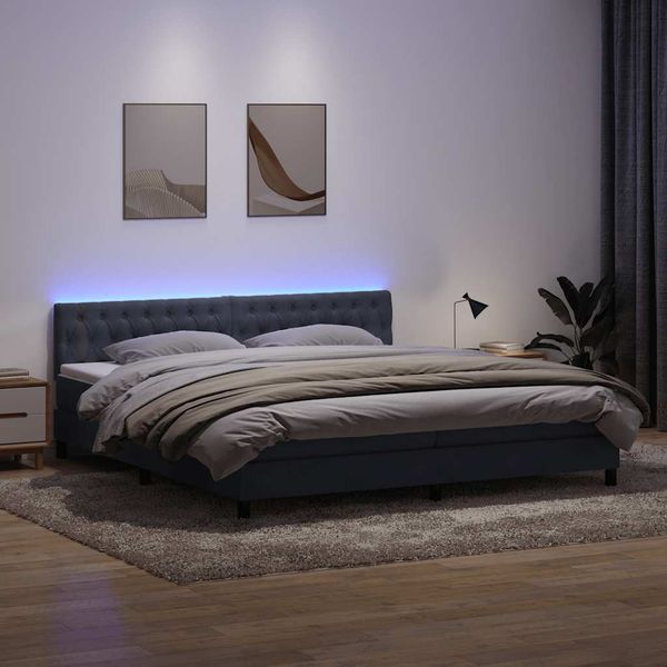 vidaXL Box Spring Posteľ s matracom a LED tmavošedá 200x210 cm Zamat