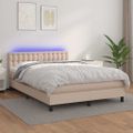 vidaXL Boxspring posteľ matrac a LED kapučínová 140x200 cm umelá koža