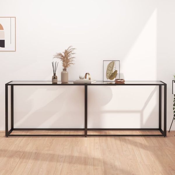 vidaXL Konzolový stolík priehľadný 220x35x75,5 cm tvrdené sklo