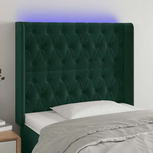 vidaXL Čelo postele s LED tmavozelené 93x16x118/128 cm zamat