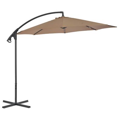 vidaXL Závesný záhradný slnečník, oceľová tyč 300 cm, sivohnedý