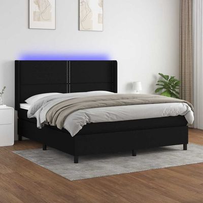 vidaXL Posteľ boxsping s matracom a LED čierna 180x200 cm látka