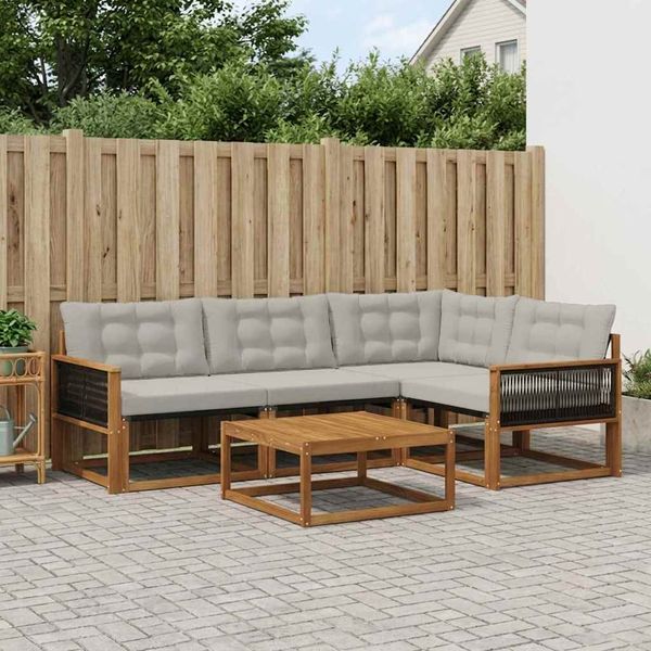 vidaXL Záhradná súprava gaučov s vankúšom 5 pcs Prírodná a svetlosivá