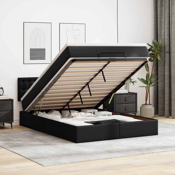 vidaXL Osmanský rám postele s matracom čierna 140x200 cm umelá koža