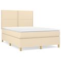 vidaXL Posteľný rám boxspring s matracom krémový 140x200 cm látka