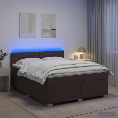 vidaXL Posteľ s boxspringom a matracom a LED Tmavohnedá 140 x 200 cm