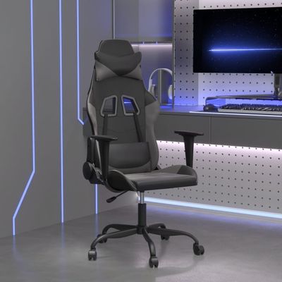 vidaXL Masážna herná stolička čierna a sivá umelá koža