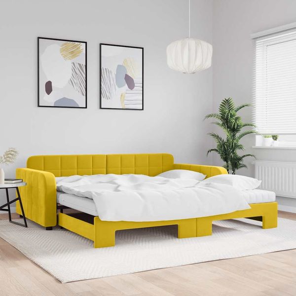 vidaXL Rozkladacia denná posteľ s matracmi žltá 100x200 cm zamat