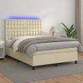 vidaXL Boxspring posteľ s matracom a LED krémová 140x190 cm umelá koža