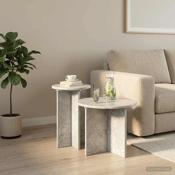 vidaXL Sada príručných stolíkov 2 pcs Betónovo sivá Kompozitné drevo