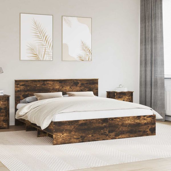 vidaXL Rám postele Dymová dub 200 x 200 cm Kompozitné drevo