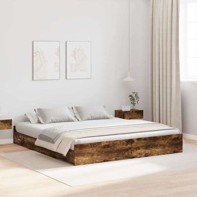 vidaXL Rám postele s úložným prostorem Dymová dub 200 x 200 cm