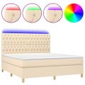 vidaXL Posteľ boxsping s matracom a LED krémová 180x200 cm látka