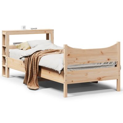 vidaXL Posteľný rám s čelom biely 75x190 cm borovicový masív