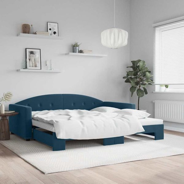 vidaXL Denná posteľ s rozkladacou posteľou modrá 100x200 cm zamat