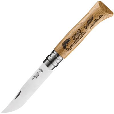 OPINEL 002334 VRI N°08 Inox Animalia 2019 Fish vreckový nôž 8,5 cm, dubové drevo, motív rýb