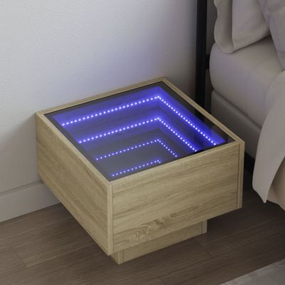 vidaXL Nočný stolík s nekonečnými LED dub sonoma 40x40x30 cm