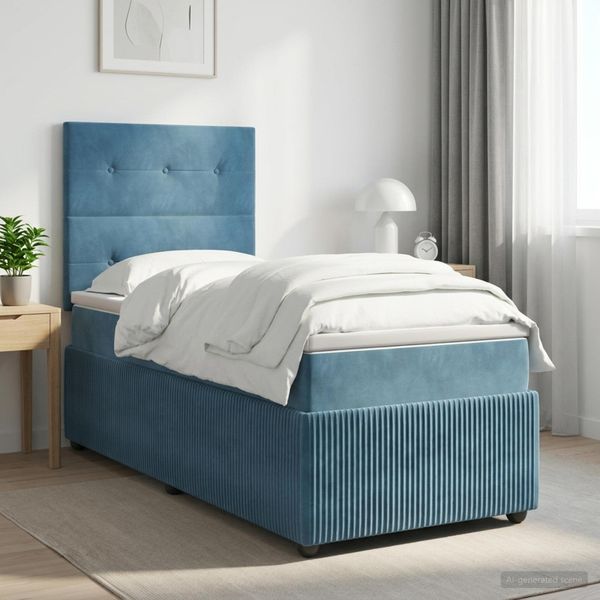 vidaXL Posteľ boxspring s matracom Modrá 100 x 200 cm Zamat