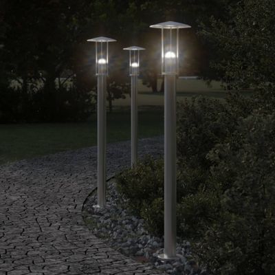 vidaXL Vonkajšie stojace lampy 3 ks strieborné 100cm nehrdzavej. oceľ