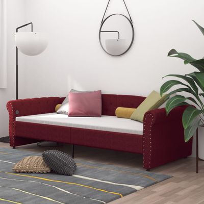 vidaXL Pohovka s USB vínovo-červená látková 90x200 cm