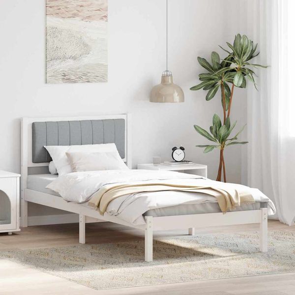 vidaXL Rám postele s čalúneným čelom Svetlosivá 90 x 200 cm