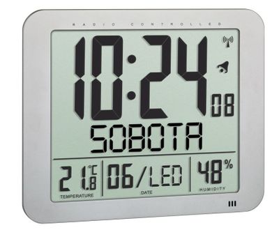 60.4516.54 TFA Rádiom riadené digitálne hodiny na postavenie/zavesenie, strieborné