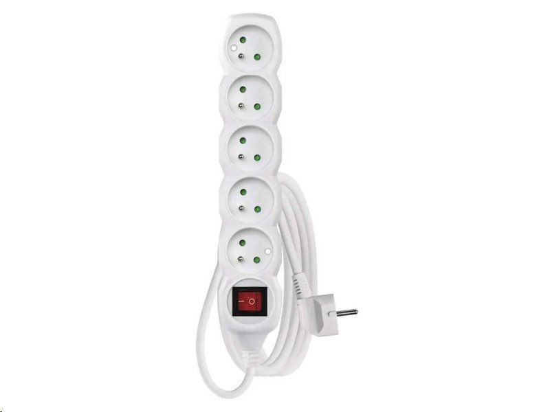 Prodlužovací kabel EMOS P1513 / 3 m / 5 zásuvek / s vypínačem / bílý / PVC / 1 mm2