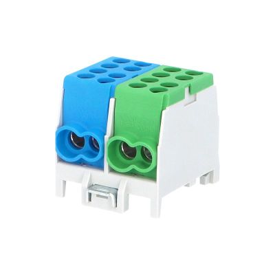 Svorkovnica rozbočovacia HLAK 25 2/4 S GN/BL, 100A, 2pól., AL/CU, IP20, modrá+zelená, DIN