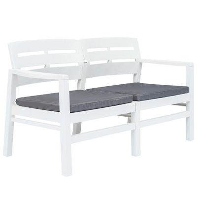vidaXL 2-miestna záhradná lavička s vankúšmi biela 133 cm plastová