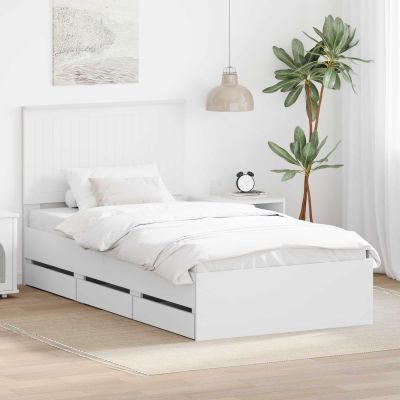 vidaXL Rám postele so zásuvkou Biela 100 x 200 cm Inžinierske drevo