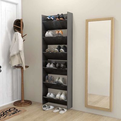 vidaXL Nástenné skrinky na topánky 2 ks, lesklé sivé 60x18x90 cm