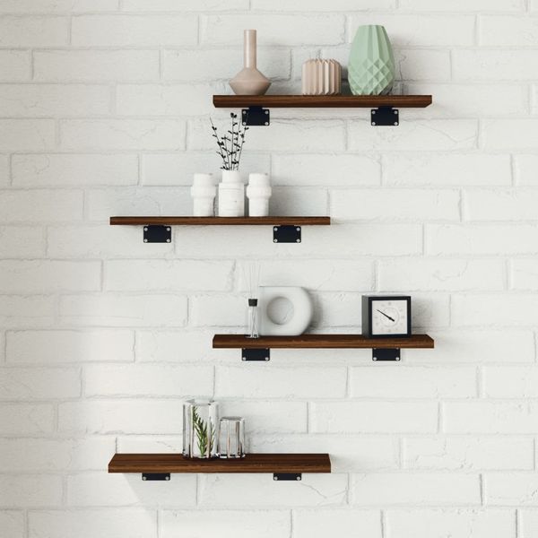 vidaXL Nástenné police 4 ks hnedý dub 40x10x1,5 cm kompozitné drevo