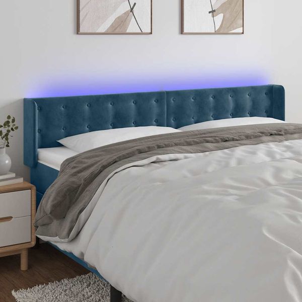 vidaXL Čelo postele s LED tmavomodré 203x16x78/88 cm zamat