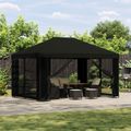 vidaXL Altánok so stenami 4 × 3 m Čierna Polyester a oceľ 190 gsm