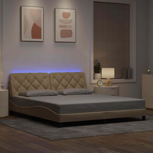 vidaXL Rám postele s LED bez matraca Krémová 180x200 cm Látka