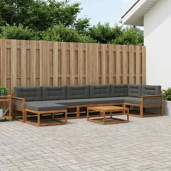 vidaXL Záhradná súprava gaučov s vankúšom 8 pcs Prírodná a antracitová