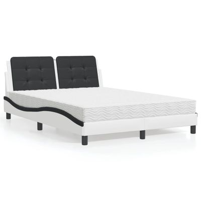vidaXL Rám postele bez matraca Zadar bielo-čierna 140x190 cm umelá koža