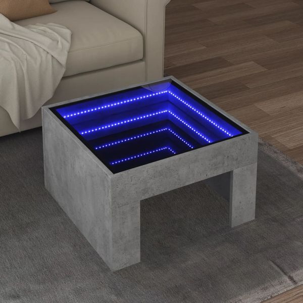 vidaXL Konferenčný stolík s nekonečnými LED betónovosivý 50x50x30 cm