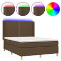 vidaXL Posteľ boxsping s matracom a LED tmavohnedá 140x200 cm látka