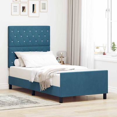 vidaXL Posteľ s pružinovým rámom Tmavomodrá 90 x 200 cm Zamat