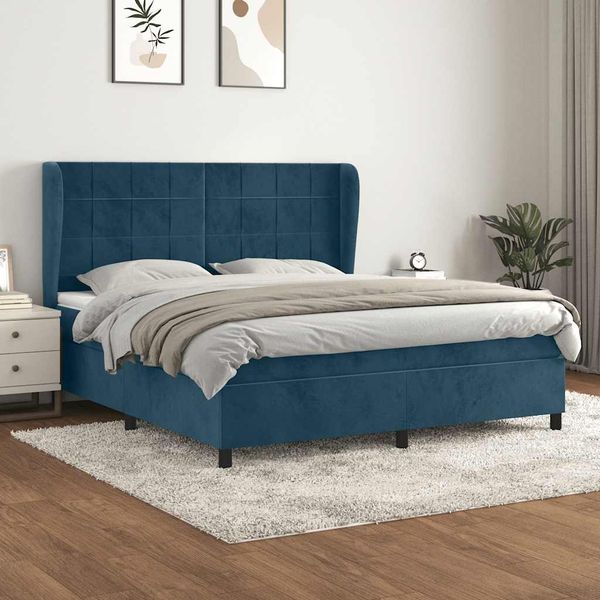 vidaXL Posteľný rám boxsping s matracom tmavomodrý 180x200 cm zamat