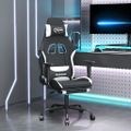 vidaXL Herná stolička s podnožkou čierna a biela látková