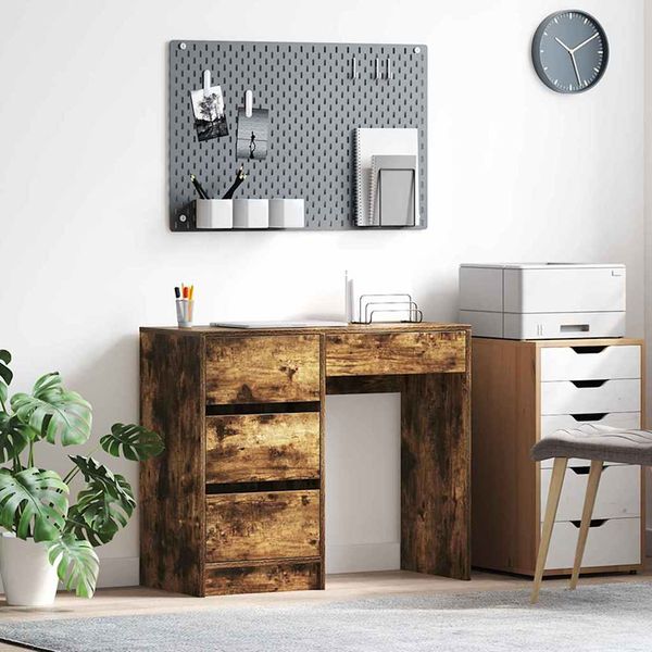 vidaXL Stôl so zásuvkou Dymová dub 90 x 37,5 x 75 cm Kompozitné drevo