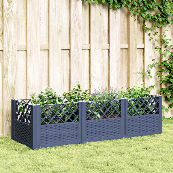 vidaXL Záhradný kvetináč s kolíkmi modrosivý 123,5x43,5x43,5 cm PP