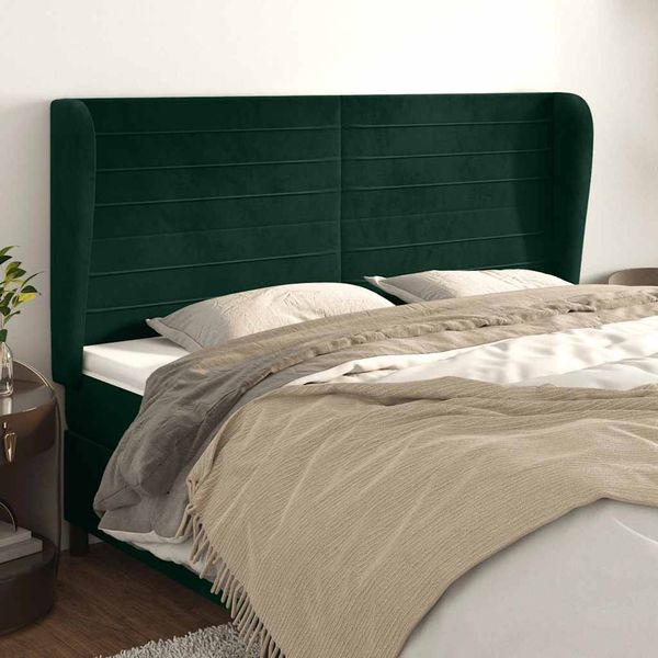vidaXL Čelo postele so záhybmi tmavozelený 203x23x118/128 cm zamat